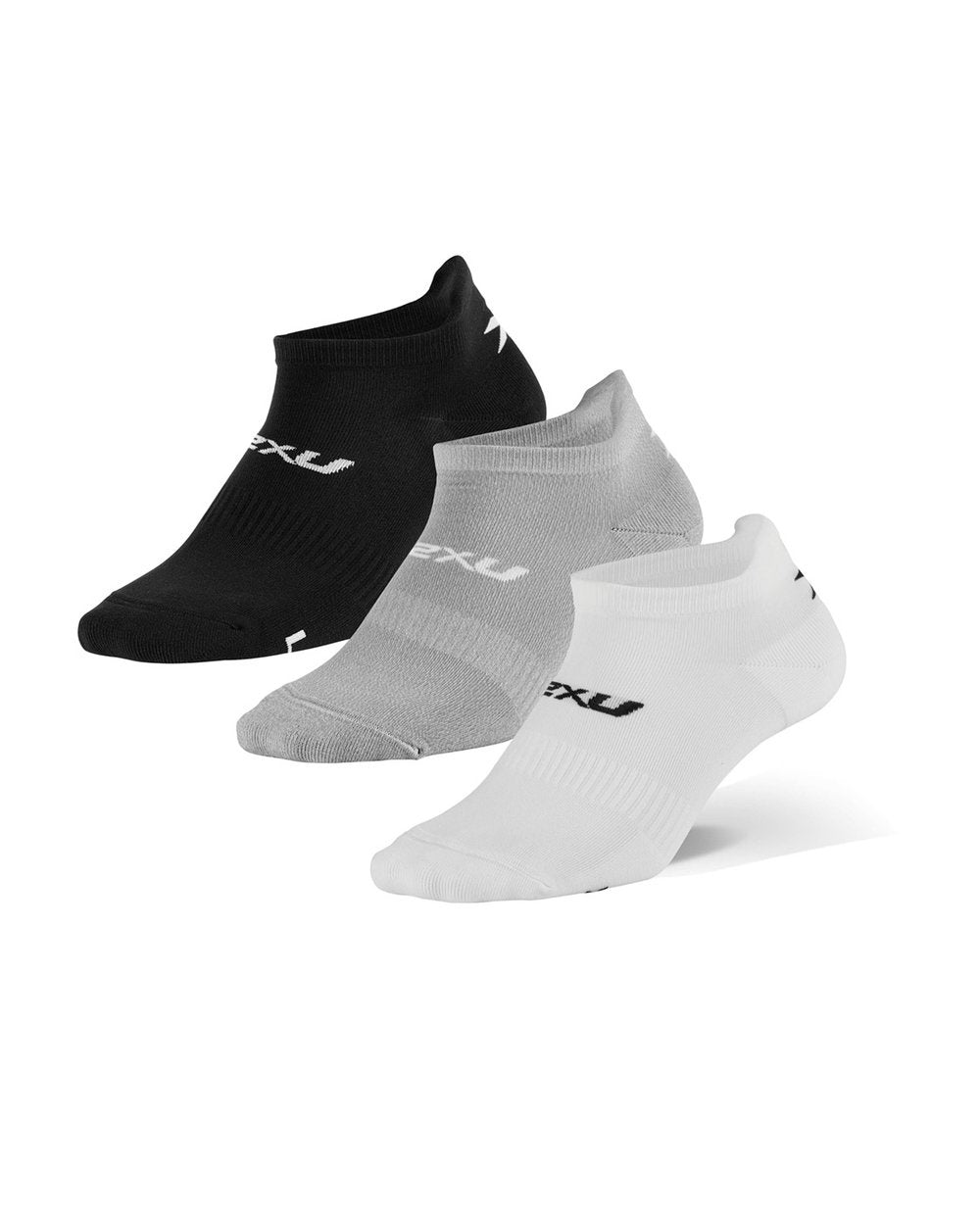 2XU UQ6551E Ankle Unisex Running Socks - Pack of 3 (White/Black/Grey)