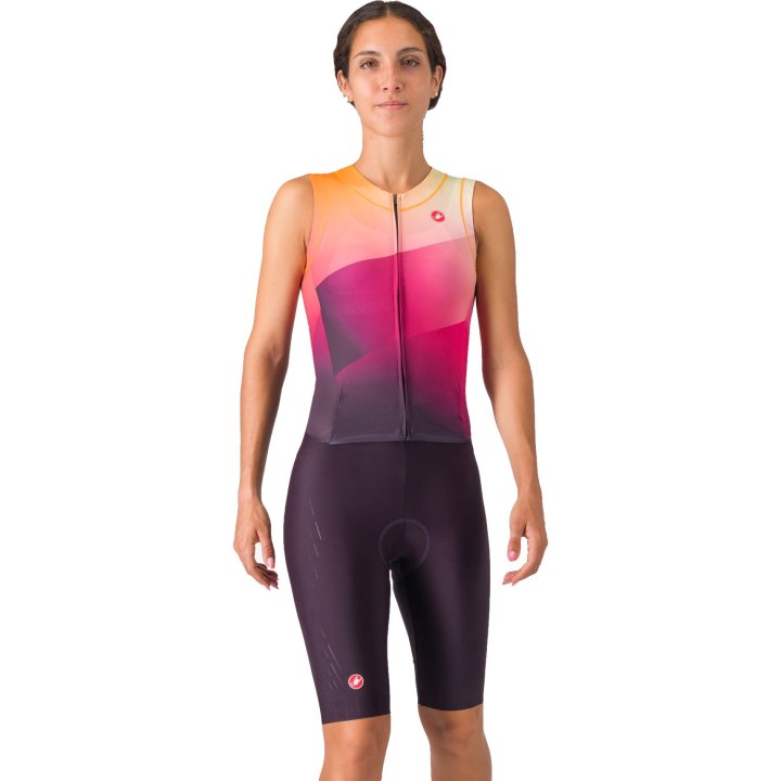 Castelli Free Sanremo 3 Sleeveless Women's Cycling Suit (Dark Night Shade/Vivid Orange)