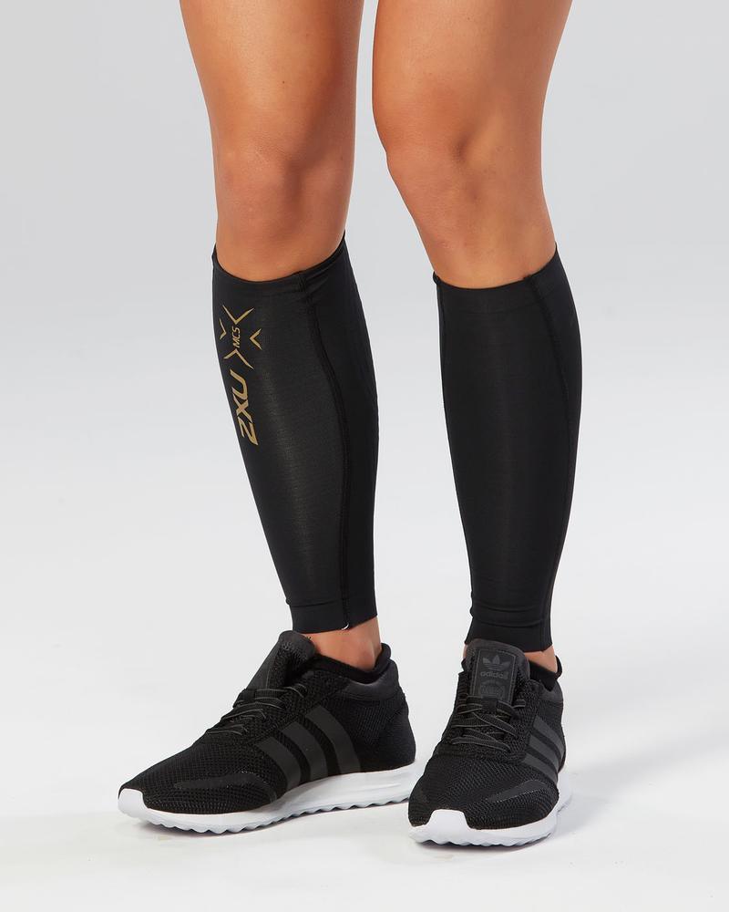 2XU UA3064B Light Speed Compression Calf Gaurds (Black/Gold)