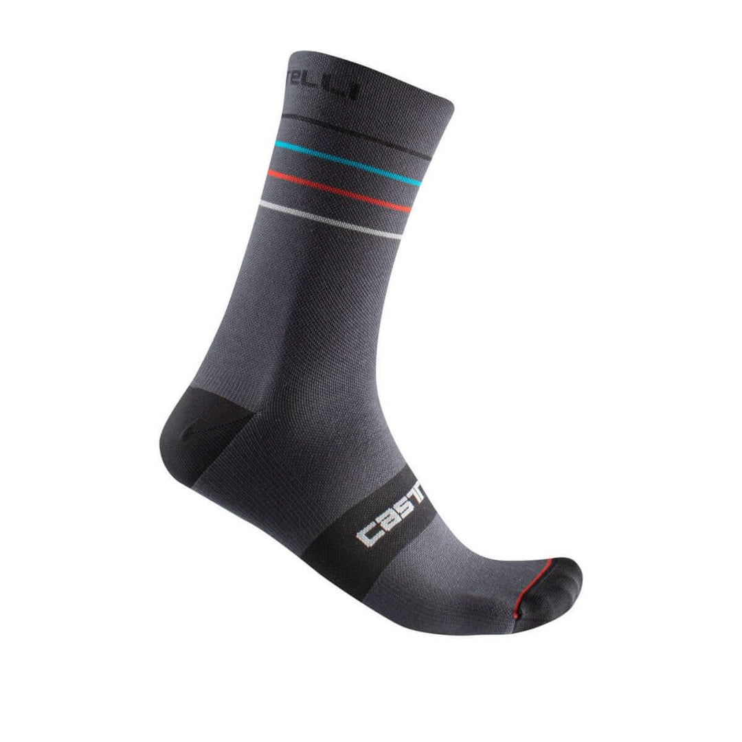 Castelli Endurance 15 Mens Cycling Socks (Dark Gray/Sky Blue-Red) - BUMSONTHESADDLE