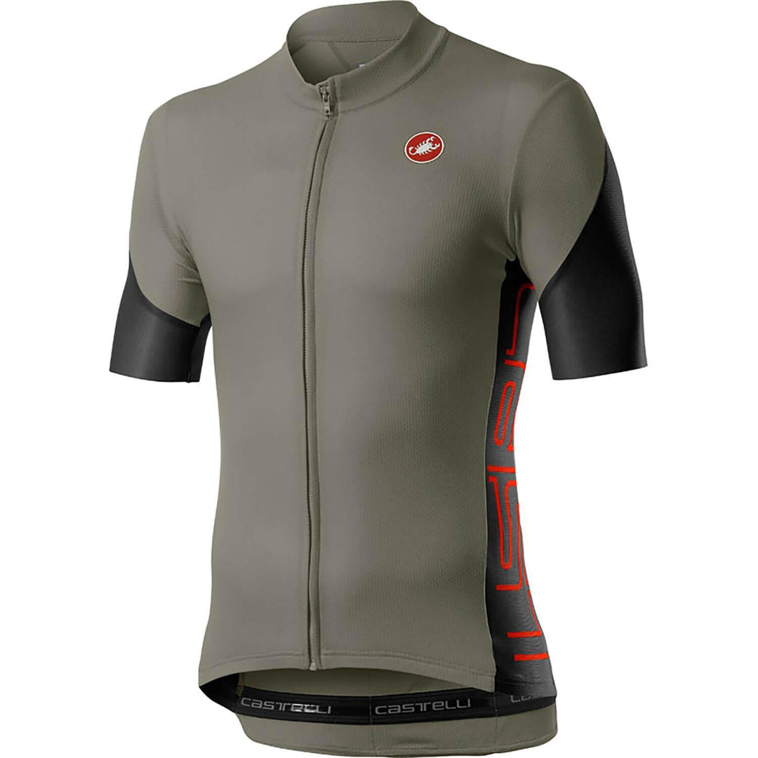 Castelli Entrata V Mens Cycling Jersey (Bark Green/Light Black/Fiery Red) - BUMSONTHESADDLE