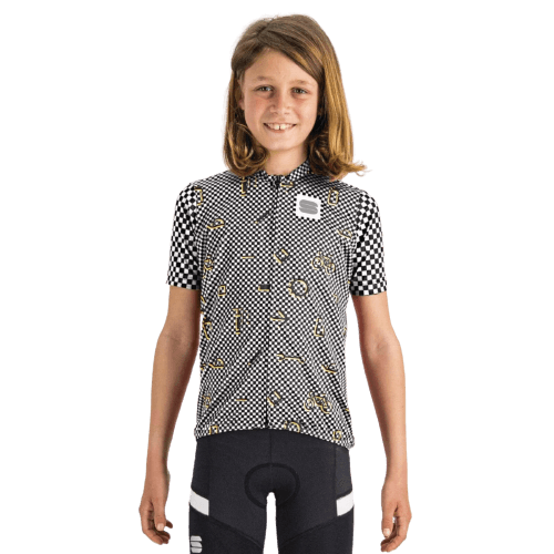 Buy Sportful Checkmate Kids Cycling Jersey Black White Cedar Online Wide Range Best Price BUMSONTHESADDLE