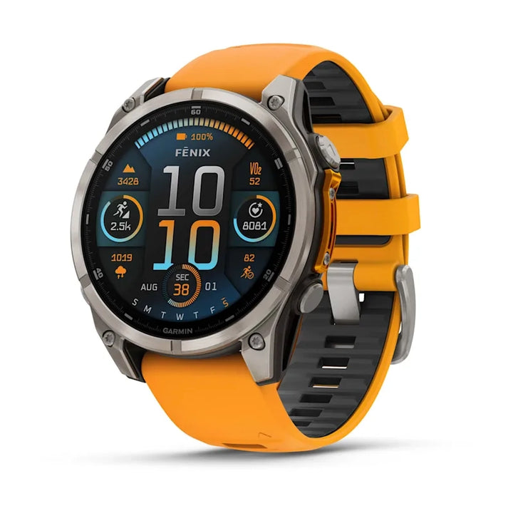 Garmin Fenix 8 Smart Watch (Sapphire/Titanium w/ Spark Orange/Graphite Silicone Band)
