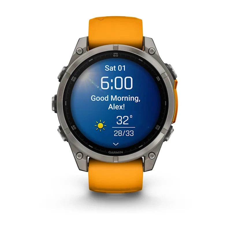 Garmin Fenix 8 Smart Watch (Sapphire/Titanium w/ Spark Orange/Graphite Silicone Band)