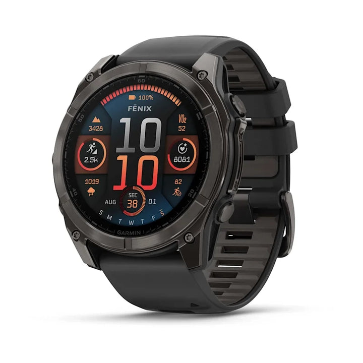 Garmin Fenix 8 Smart Watch (Sapphire/Carbon Grey DLC w/ Black/Pebble Grey Silicone Band)