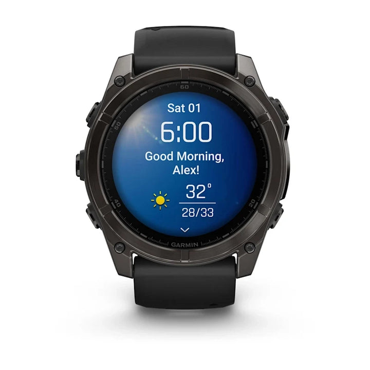 Garmin Fenix 8 Smart Watch (Sapphire/Carbon Grey DLC w/ Black/Pebble Grey Silicone Band)