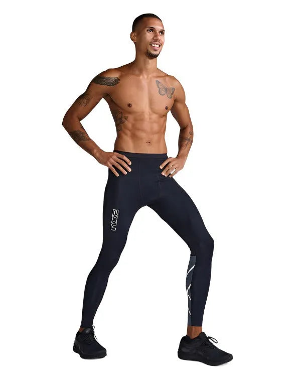 2XU MA7049B Light Speed React Men's Compression Tights (Black/White Reflective)