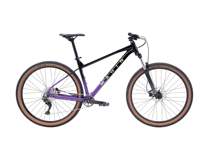 Marin Bobcat Trail 4 29x17 mountain bike in Black/Purple, side profile view
