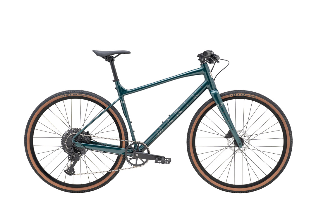 Marin DSX 1 flat-bar gravel bike in Green Silver, side profile view