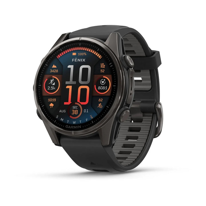 Garmin Fenix 8 Smart Watch (Sapphire/Carbon Grey DLC Titanium w/ Black/Pebble Grey Silicone Band)