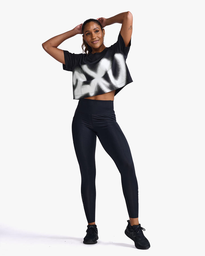 2XU WR6994A Form Crop Women's Running T-Shirt (Black/White)