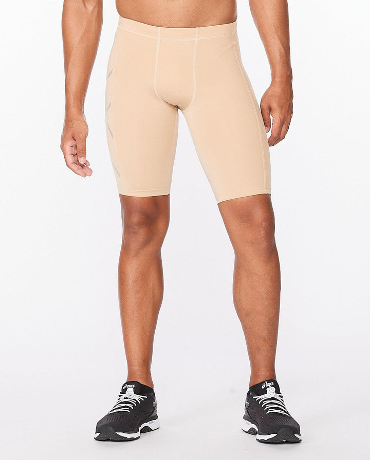 2XU Core Compression Men's Cycling Shorts (Beige/Silver) - BUMSONTHESADDLE