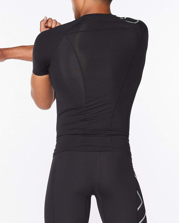 2XU Core Compression Short Sleeve Men's Cycling Jersey (Black Silver) - BUMSONTHESADDLE