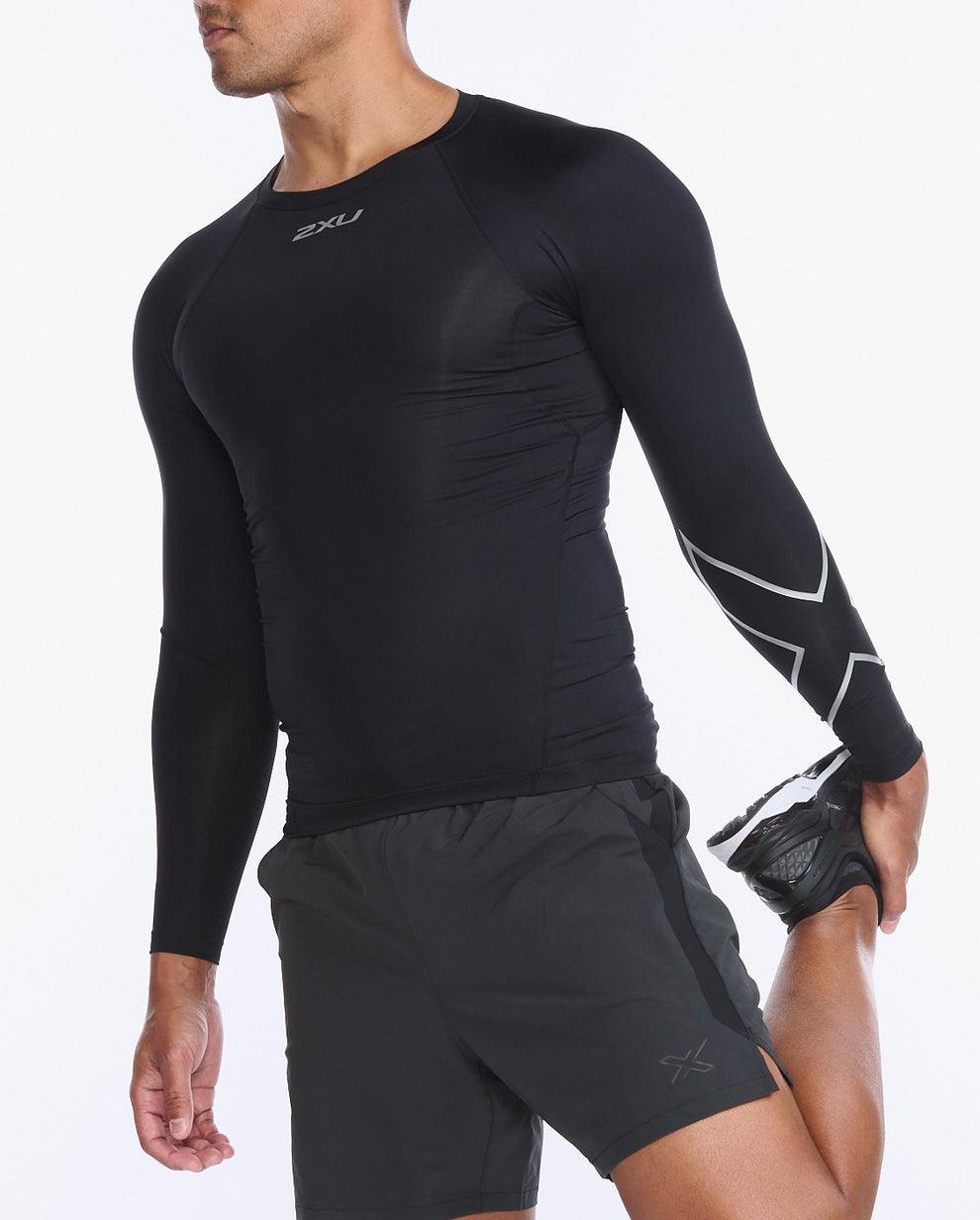2XU Core Long Sleeve Compression Men's Cycling Top (Black/Silver) - BUMSONTHESADDLE