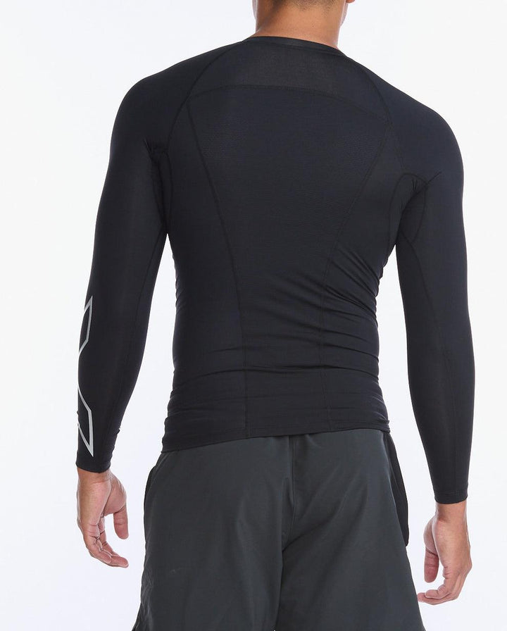 2XU Core Long Sleeve Compression Men's Cycling Top (Black/Silver) - BUMSONTHESADDLE