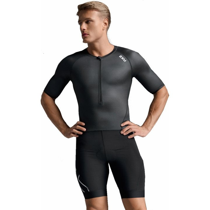 2XU MT7397D Core Sleeved Men's Triathlon Suit (Black/White)