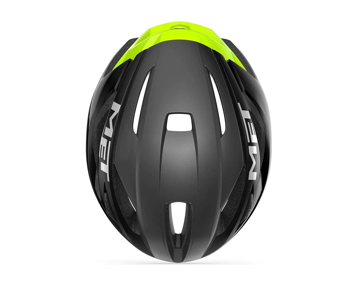 MET Strale Road Cycling Helmet (Black Fluo Yellow Reflective Glossy)