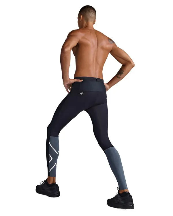 2XU MA7049B Light Speed React Men's Compression Tights (Black/White Reflective)