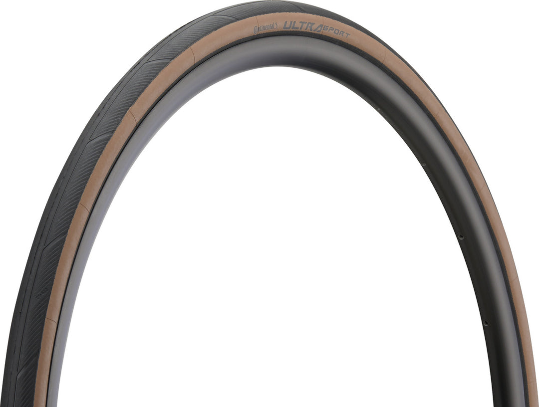 Continental Ultra Sport III 700x28c folding road tire in black with brown sidewall