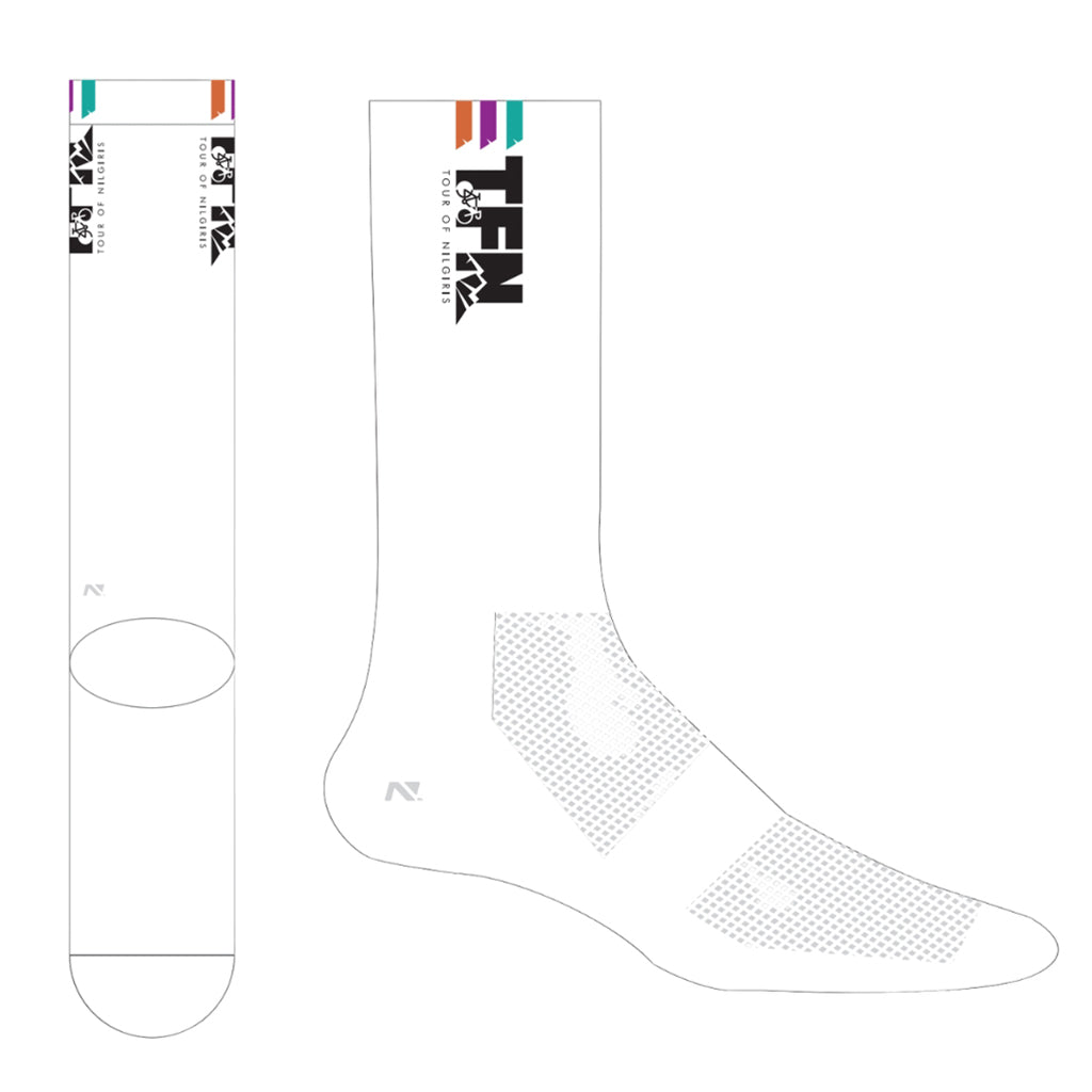 Monton X Tour of Nilgiris Limited Edition cycling socks, White, worn