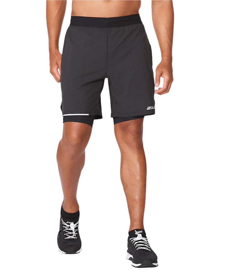 2XU MR6536B Aero 2 in 1 7 Inch Men's Running Shorts (Black/Silver Reflective)