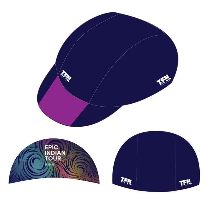 Monton X Tour of Nilgiris Limited Edition cycling cap, Blue, back view with elastic band