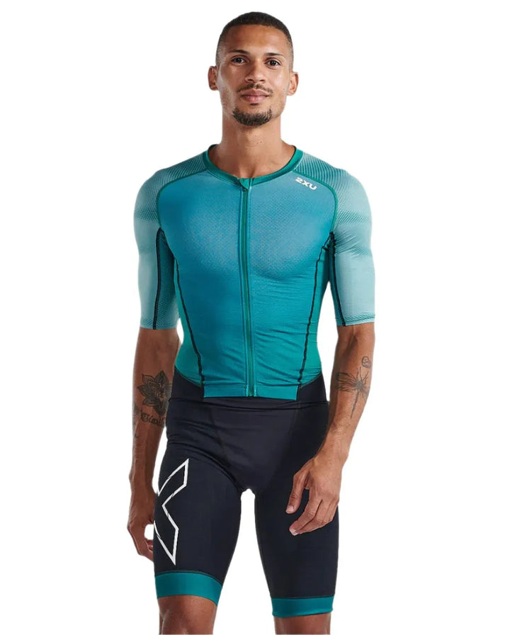 2XU MT7019D Light Speed Front Zip Men's Triathlon Suit (Forest Green/Raft)