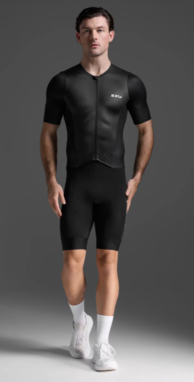 2XU Aero Hex Sleeved Men's Triathlon Suit (Black/White)