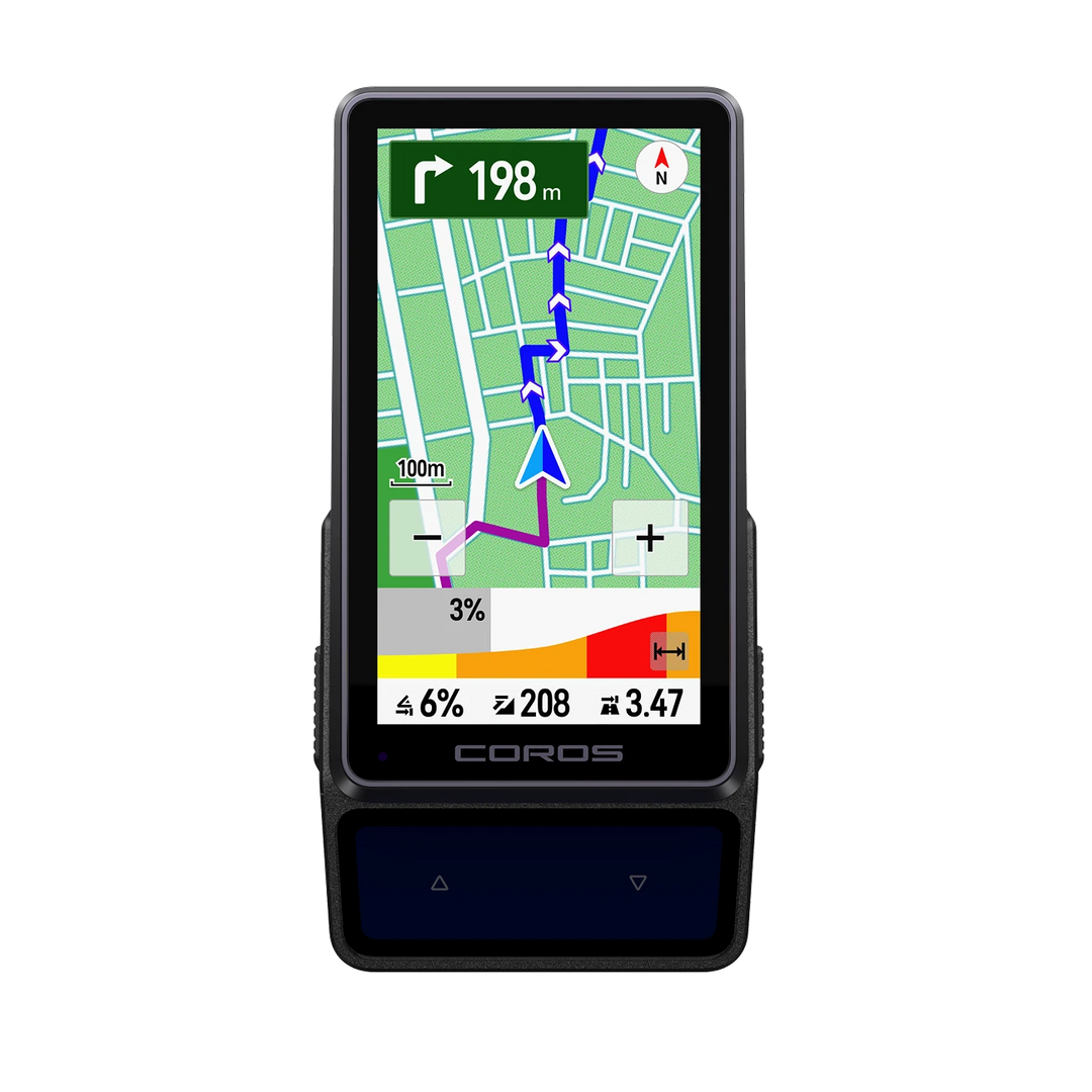 COROS DURA 2 SOLAR GPS bike computer in black - front view