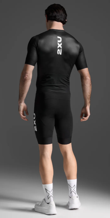 2XU Aero Hex Sleeved Men's Triathlon Suit (Black/White)