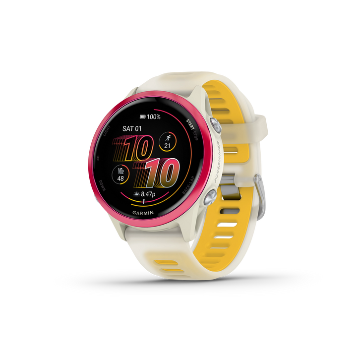 Garmin Forerunner 570 Smart Watch (Raspberry Aluminium/Translucent Bone/Mango Band)