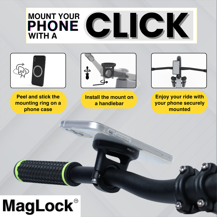 URA MagLock Handlebar Magnetic Phone Mount for Bicycles (Texture Matte Black)