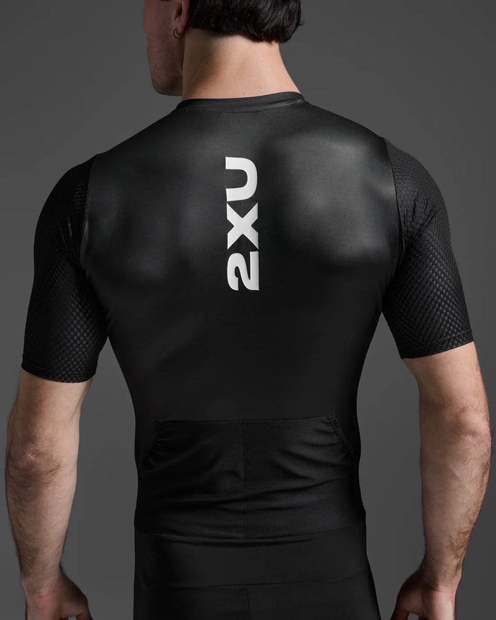 2XU Aero Hex Sleeved Men's Triathlon Suit (Black/White)