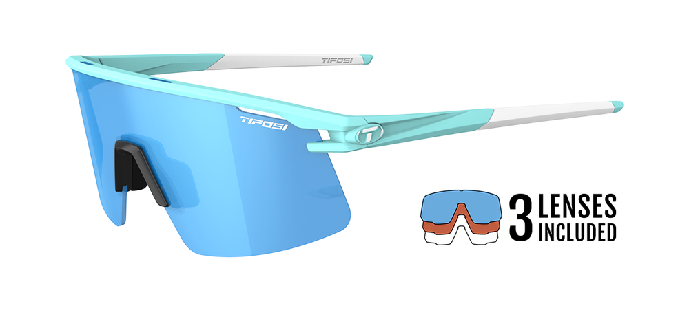 Tifosi Moab Lite sunglasses, Glacier Blue frame with interchangeable Clarion Blue lens kit - angled view