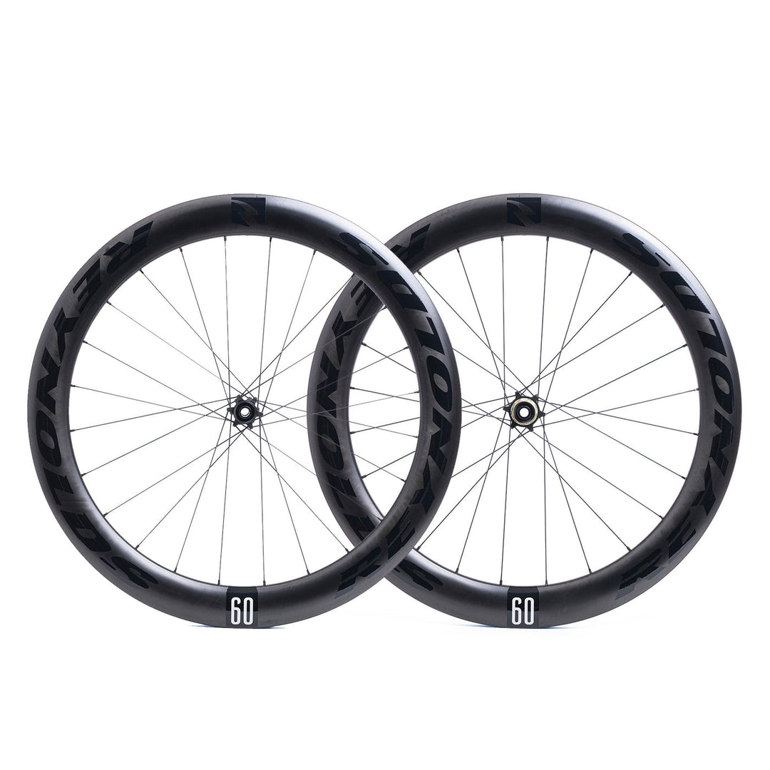Reynolds AR60 aero road disc brake carbon wheelset, black, front view