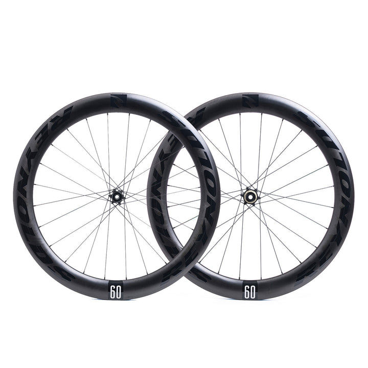 Reynolds AR60 aero road disc brake carbon wheelset, black, front view