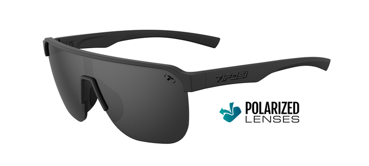Tifosi Sanctum SL sunglasses, Blackout frame with Smoke polarized lens - angled view