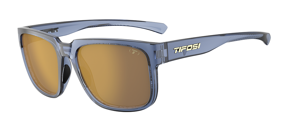 Tifosi Shumo sunglasses, Crystal Denim frame with Gold Mirror lens - angled view