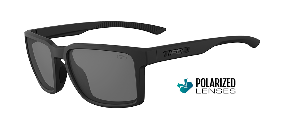 Tifosi Sylo sunglasses, Blackout frame with Smoke polarized lens - angled view