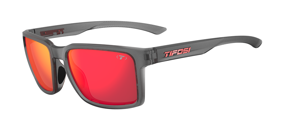 Tifosi Sylo sunglasses, Satin Vapor frame with Smoke Red Mirror lens - angled view