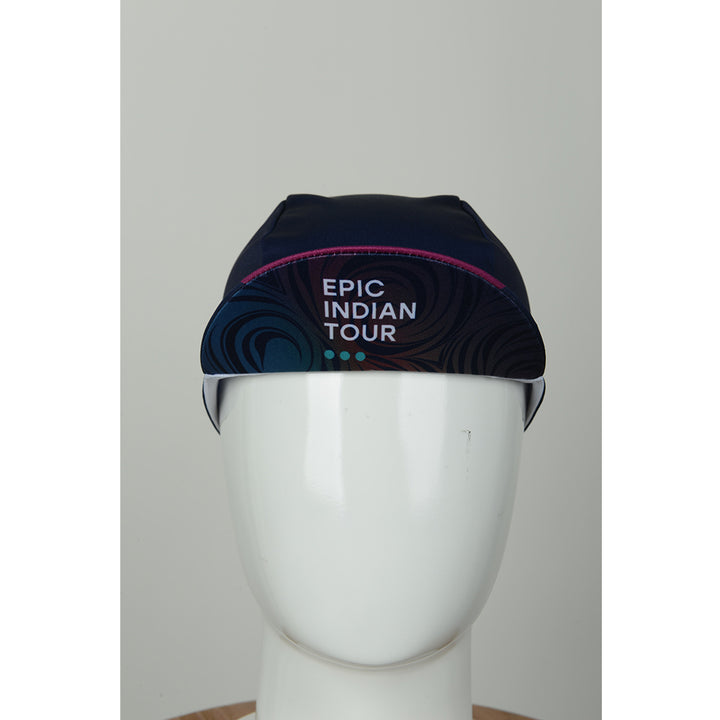 Monton X Tour of Nilgiris Limited Edition cycling cap, Blue, worn under helmet