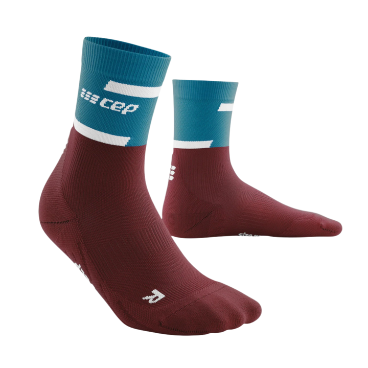 CEP Compression The Run Mid Cut 4.0 Women's Compression Socks (Petrol/Dark Red)