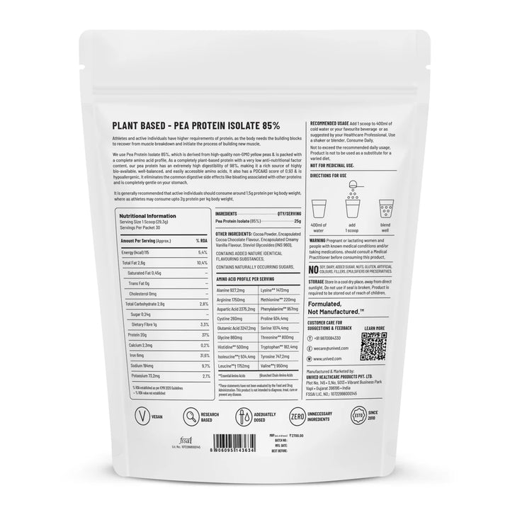 Unived Pea Protein Isolate Powder (Cocoa Chocolate)