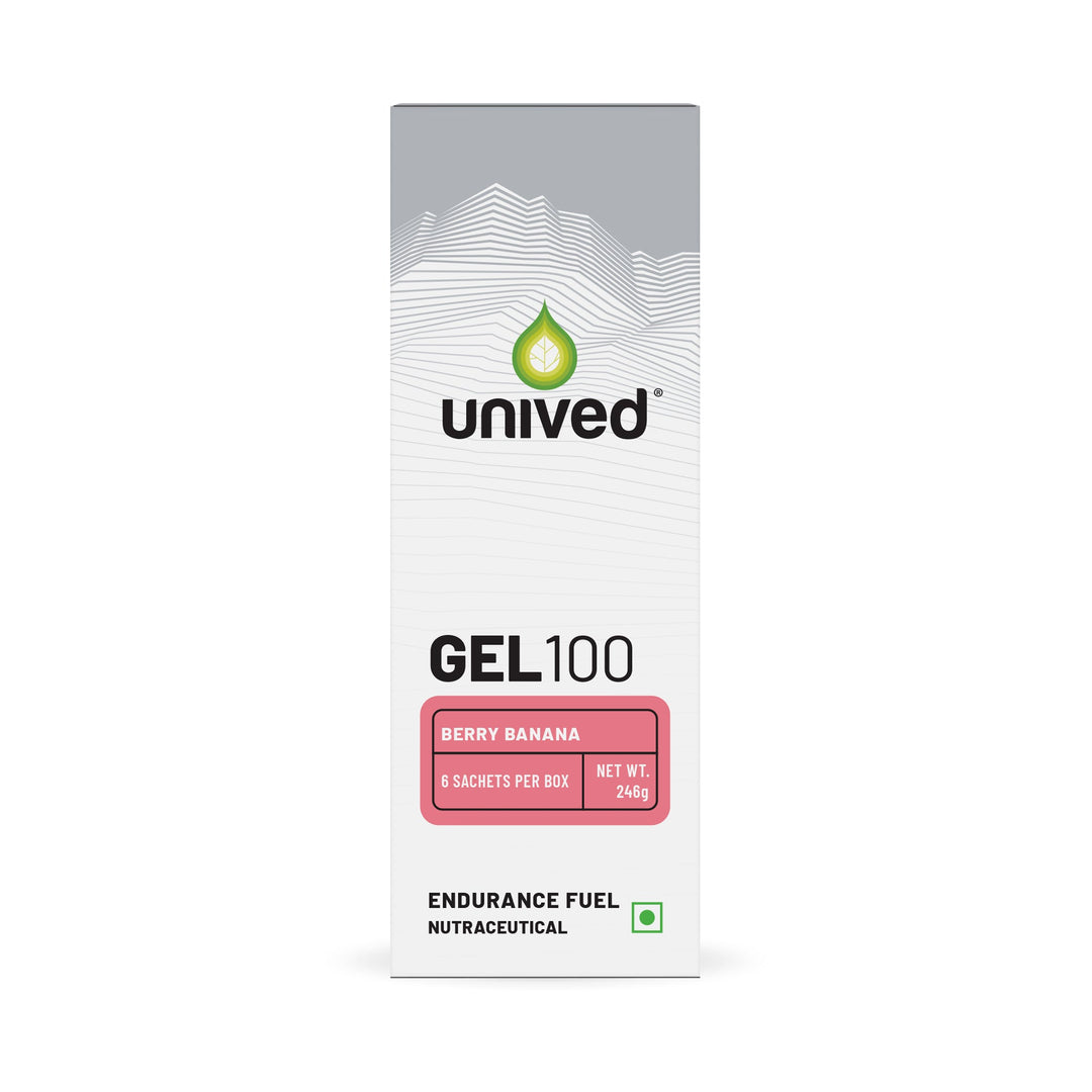 Unived Gel 100 Berry Banana energy gel box, 6 sachets