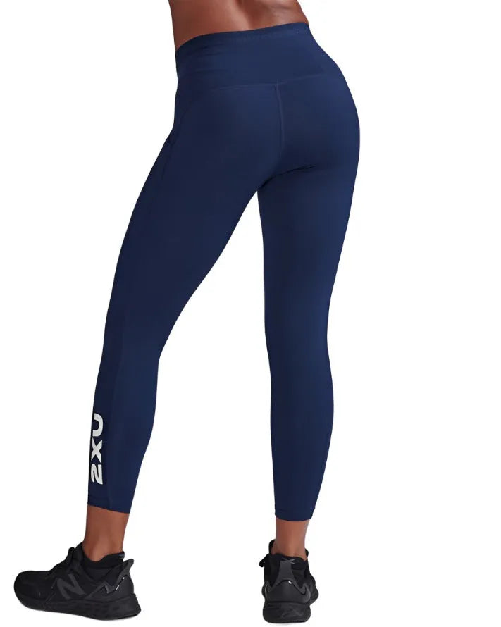 2XU Form Stash Hi-Rise 7/8 Women's Compression Tights (Midnight/White)