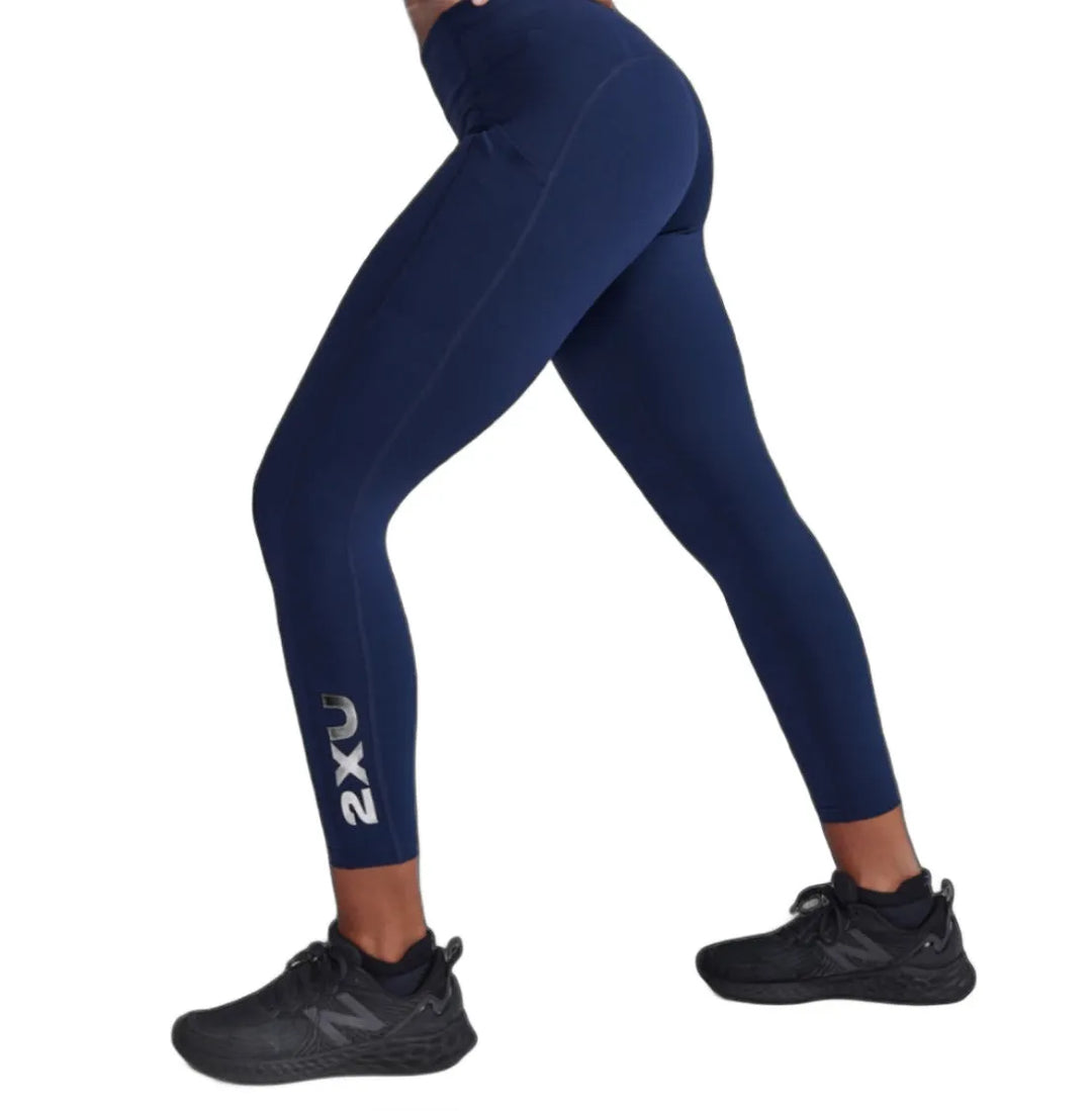 2XU Form Stash Hi-Rise 7/8 Women's Compression Tights (Midnight/White)