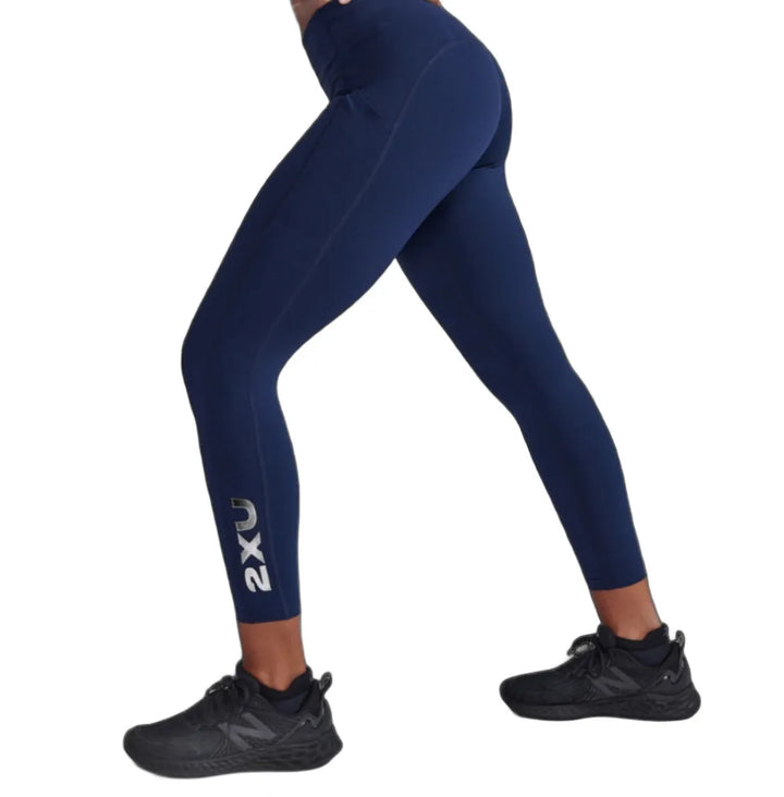 2XU Form Stash Hi-Rise 7/8 Women's Compression Tights (Midnight/White)