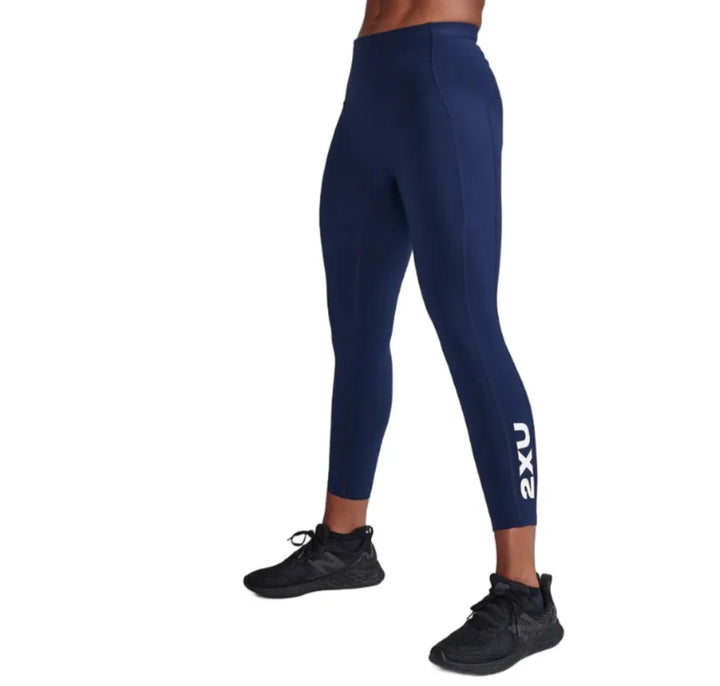 2XU Form Stash Hi-Rise 7/8 Women's Compression Tights (Midnight/White)