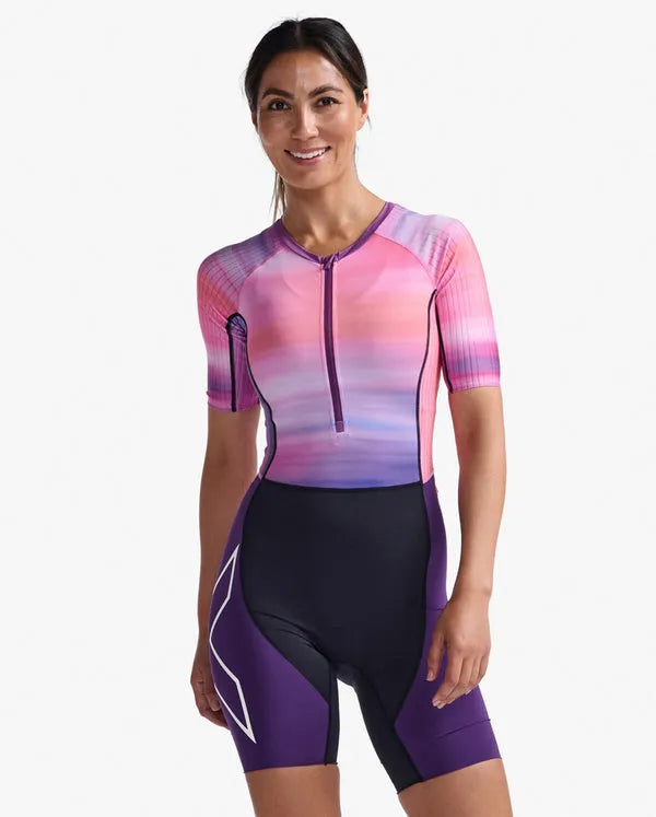 2XU WT6431D Aero Sleeved Women's Triathlon Suit (Pastel Pink/Acai)