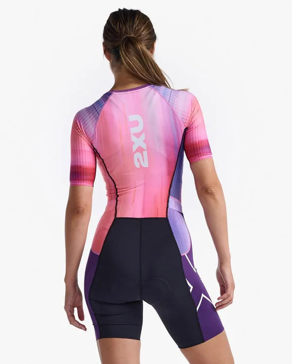 2XU WT6431D Aero Sleeved Women's Triathlon Suit (Pastel Pink/Acai)